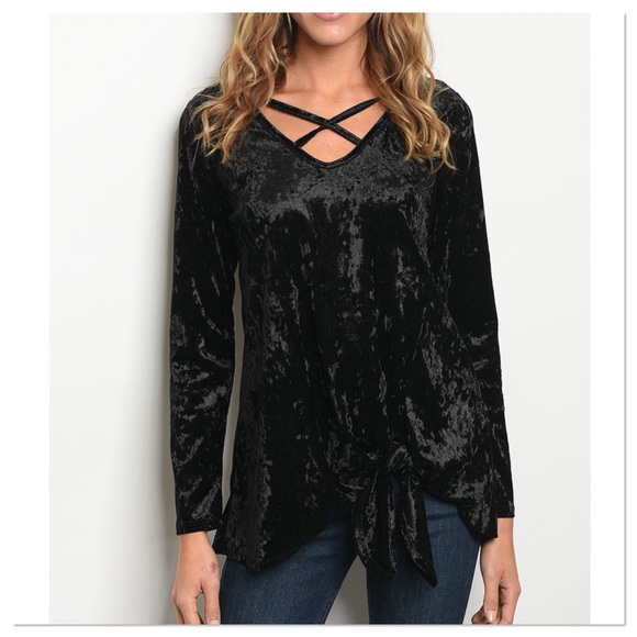 SALE! Black Velvet Knotted Top - Picture 2 of 3